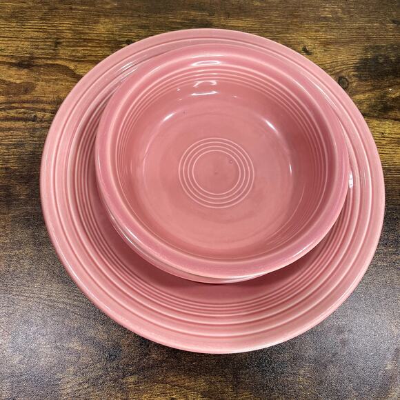 Fiesta Retired Rose Pink Dinner Plate Salad Plate Cereal Bowl Set Vintage 90s - Picture 9 of 9